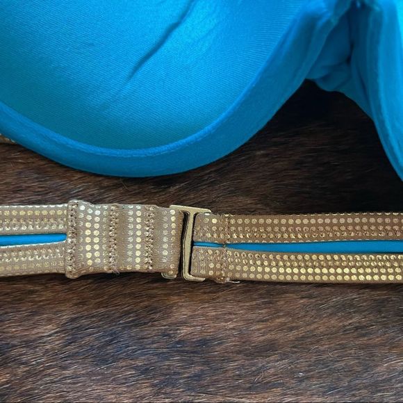 NWT Aerie Blue & Gold Underwire Padded Underwire Push Up Top - Picture 6 of 9